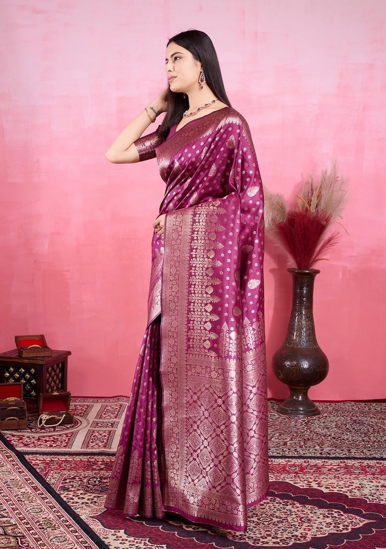 Wine Solid Jacquard Saree