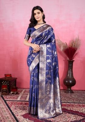 Blue Solid Jacquard Saree