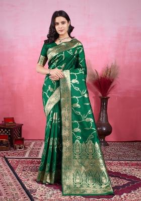 Green Solid Jacquard Saree