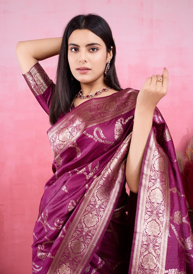 Wine Solid Jacquard Saree