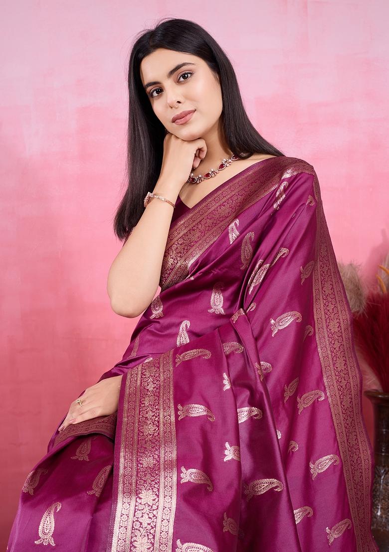 Wine Solid Jacquard Saree