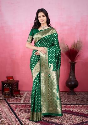 Green Solid Jacquard Saree