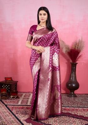 Wine Solid Jacquard Saree