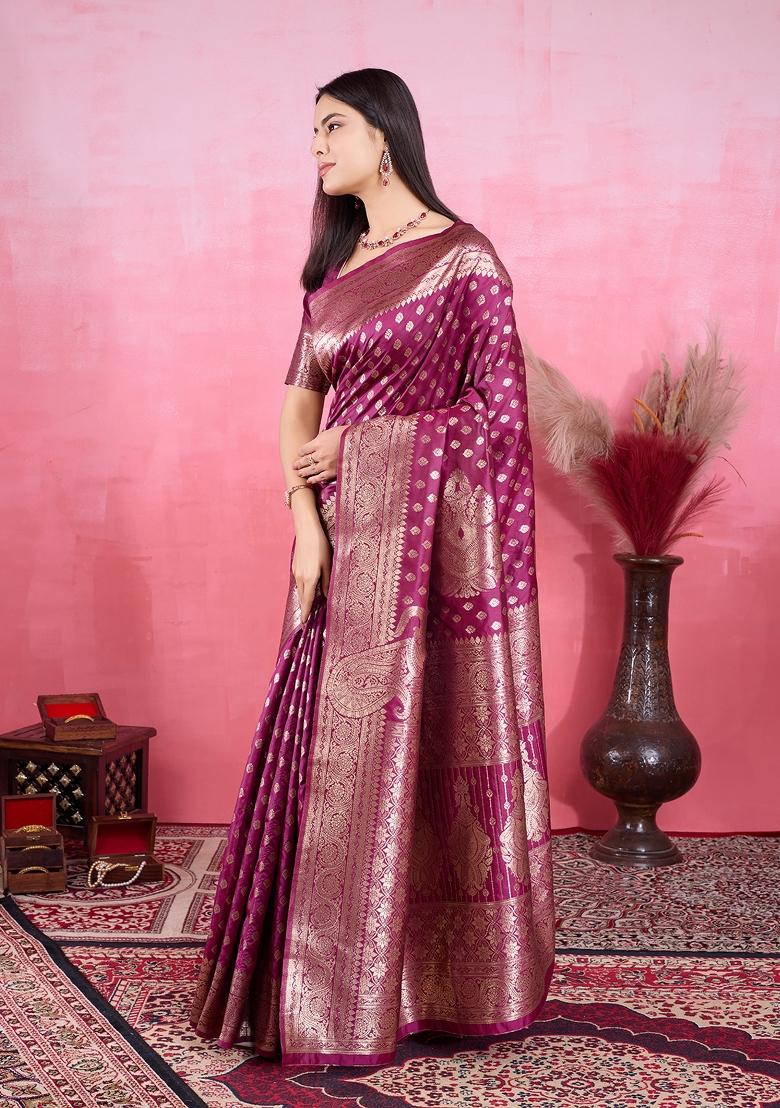 Wine Solid Jacquard Saree