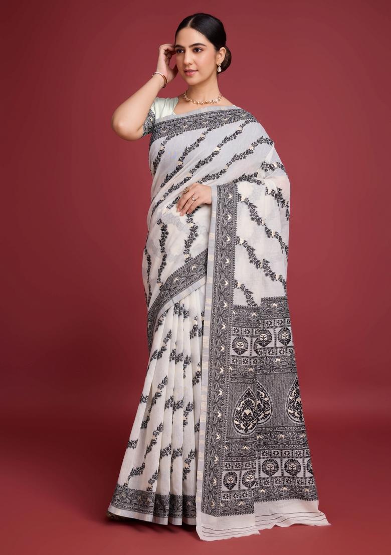 Black Solid Cotton Saree