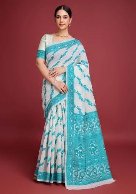 Rama green Solid Cotton Saree