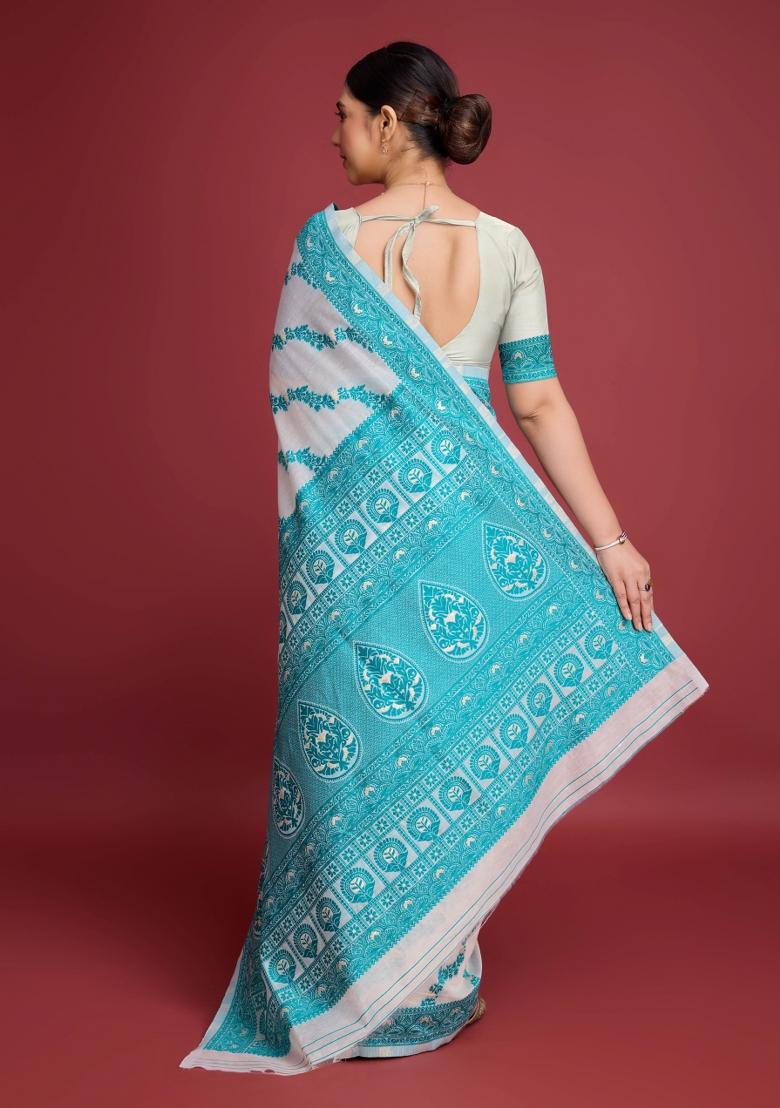 Rama green Solid Cotton Saree