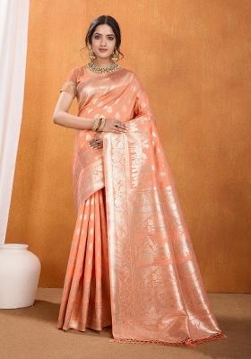 Peach Solid Silk Saree