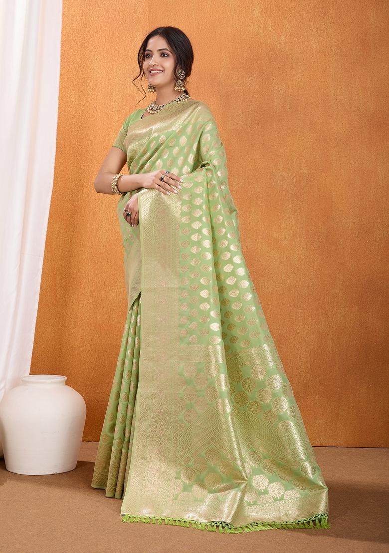 Kiwi brown Solid Silk Saree