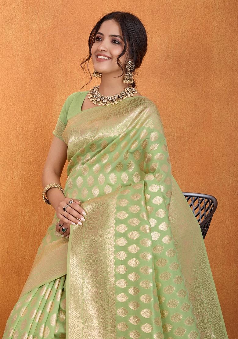 Kiwi brown Solid Silk Saree