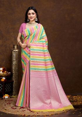 Pink Solid Cotton Saree