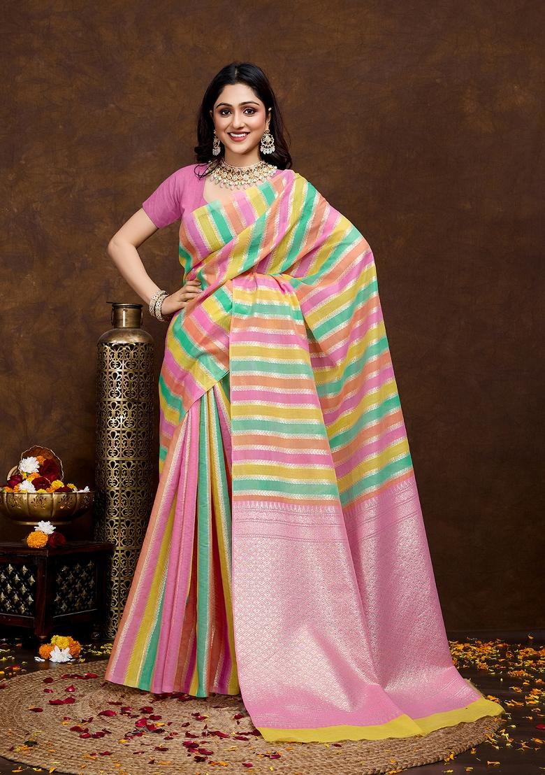Pink Solid Cotton Saree