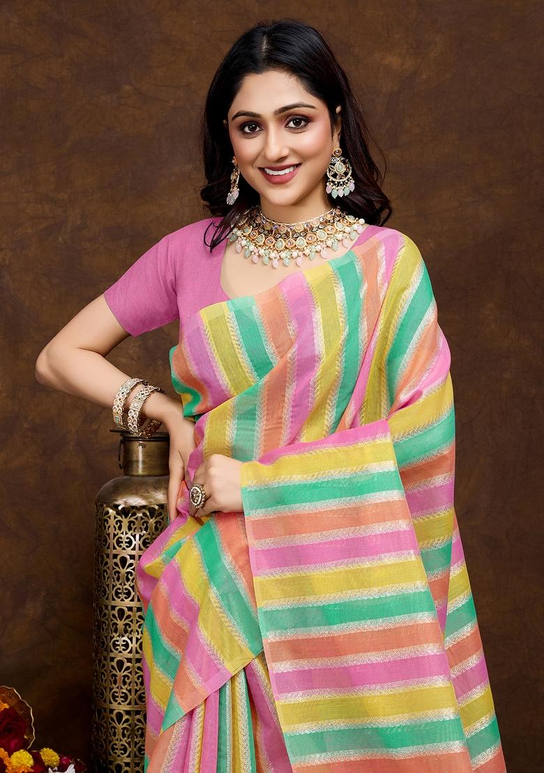Pink Solid Cotton Saree