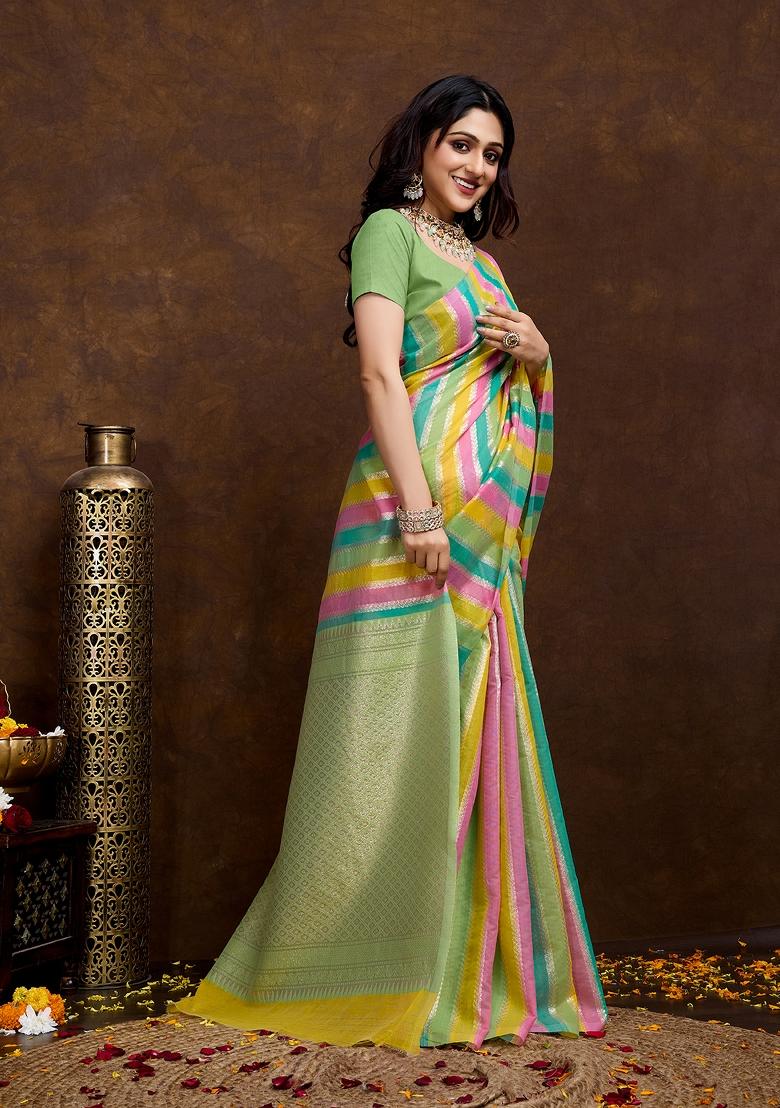 Pista Green  Solid Cotton Saree