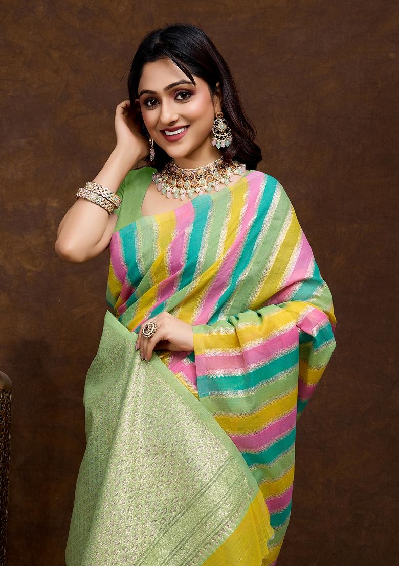 Pista Green  Solid Cotton Saree