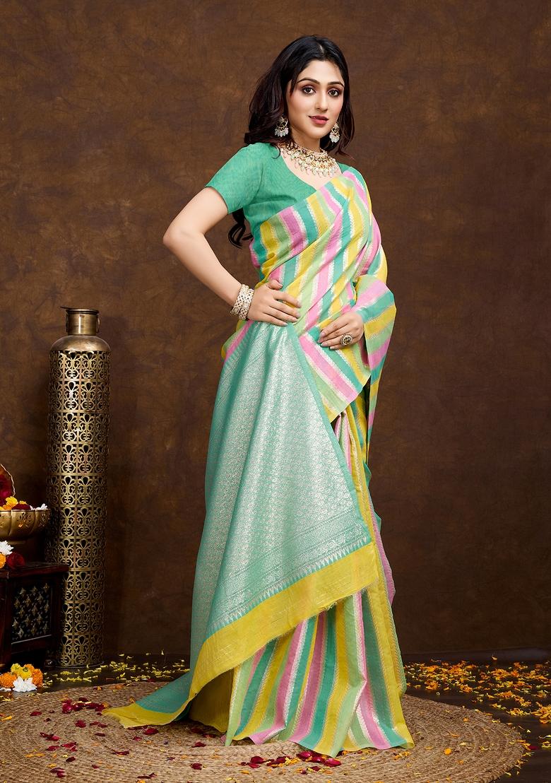 Sea Green Solid Cotton Saree