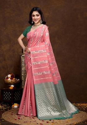 Gajri pink Solid Cotton Saree