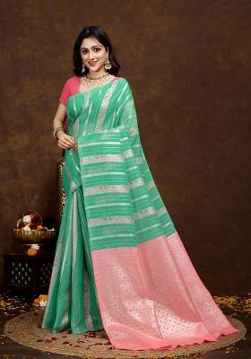 Sea Green Solid Cotton Saree