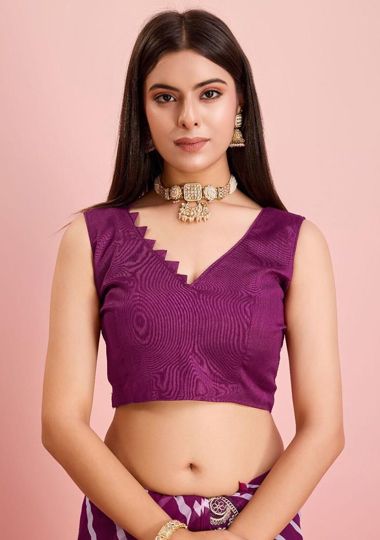 Purple Embroidered Poly Blend Saree Set With Blouse