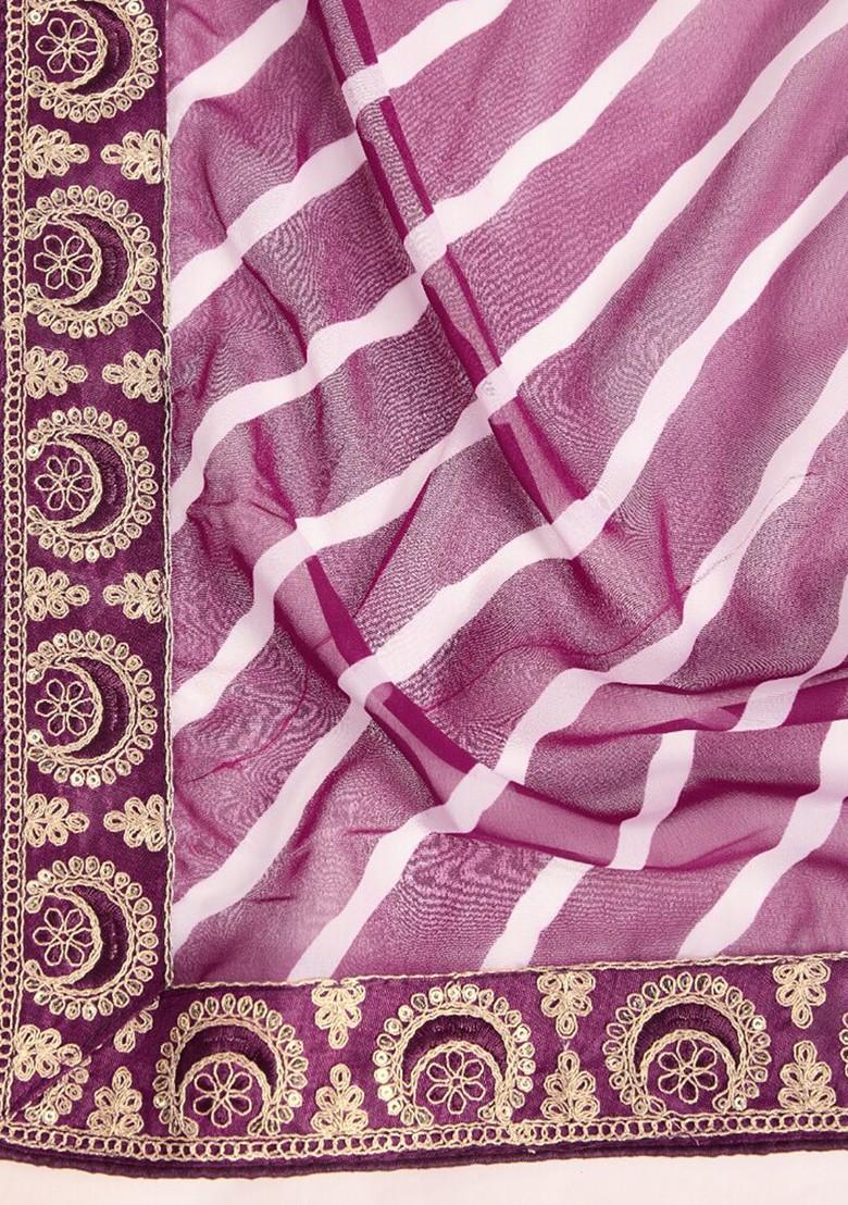 Purple Embroidered Poly Blend Saree Set With Blouse