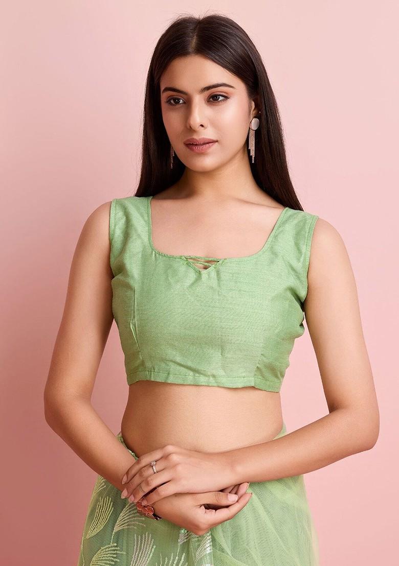 Olive Green Embroidered Poly Blend Saree Set With Blouse