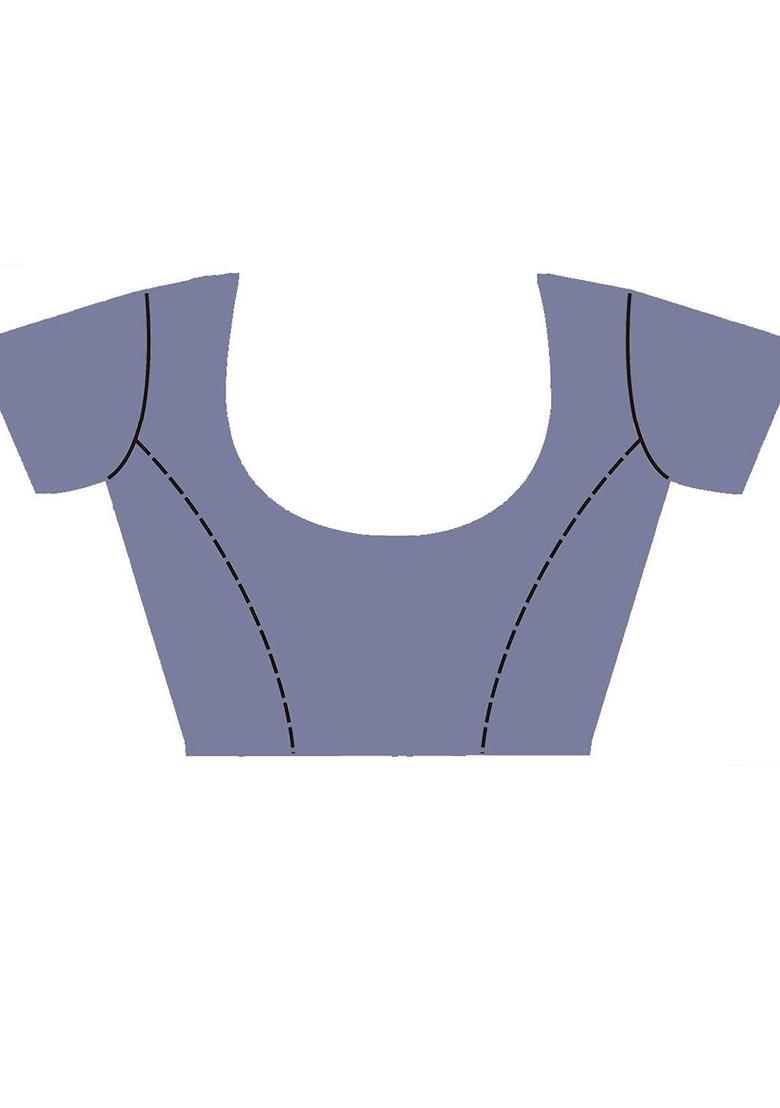 Grey Embroidered Poly Blend Saree Set With Blouse