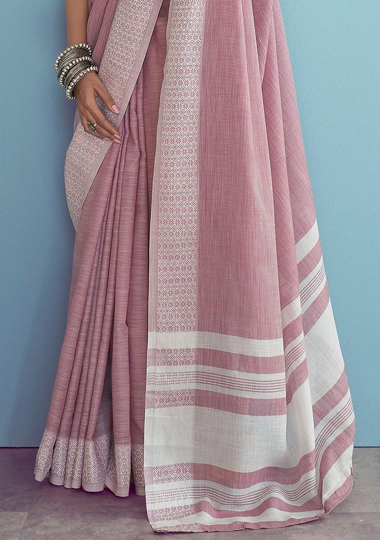 Pink Embroidered Poly Blend Saree Set With Blouse