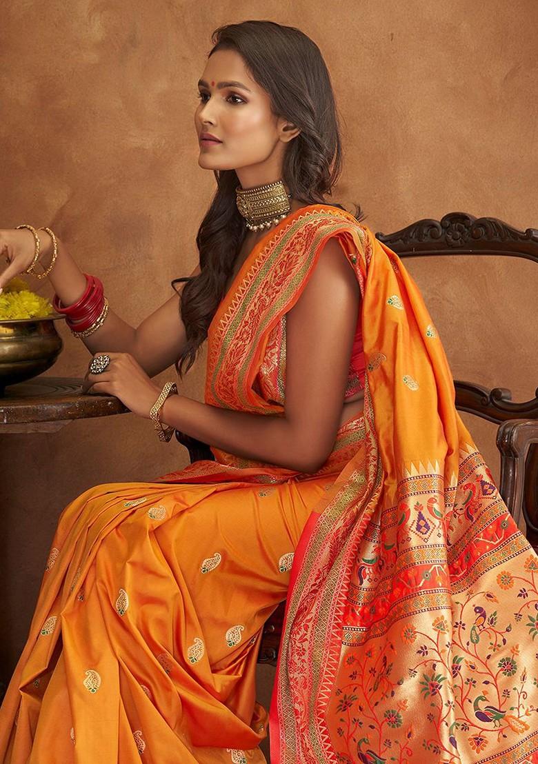 Yellow Woven Design Poly Blend Saree Set With Blouse