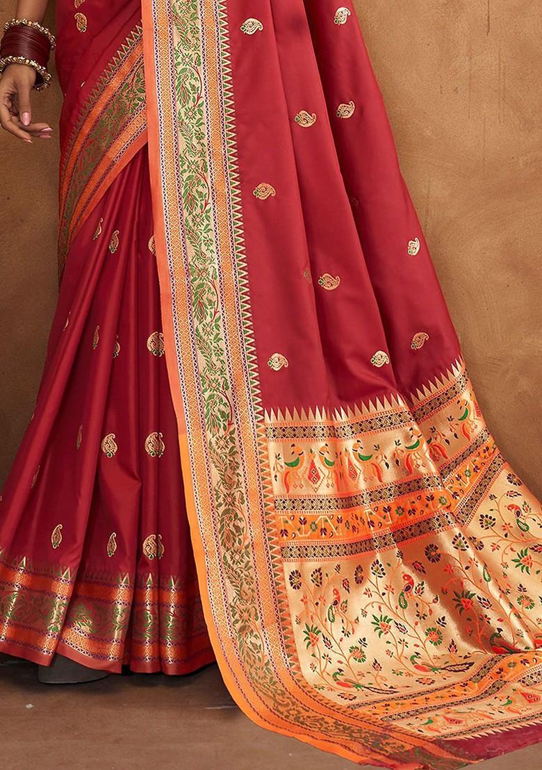 Maroon Woven Design Poly Blend Saree Set With Blouse