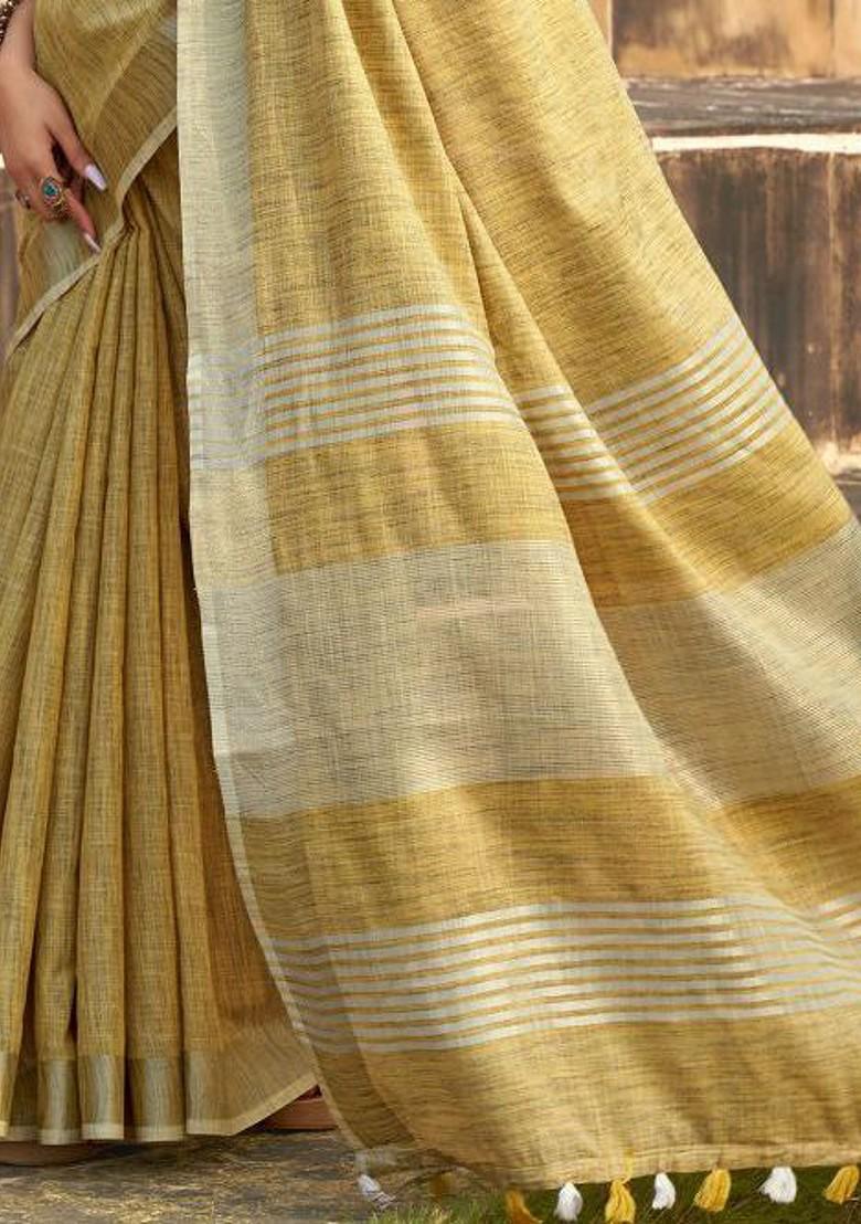 Yellow Woven Design Poly Blend Saree Set With Blouse