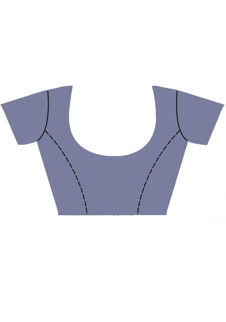 Grey Embroidered Poly Blend Saree Set With Blouse