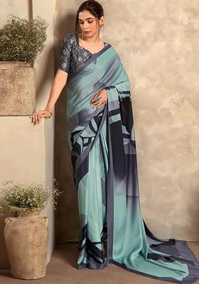 Black Embroidered Poly Blend Saree Set With Blouse