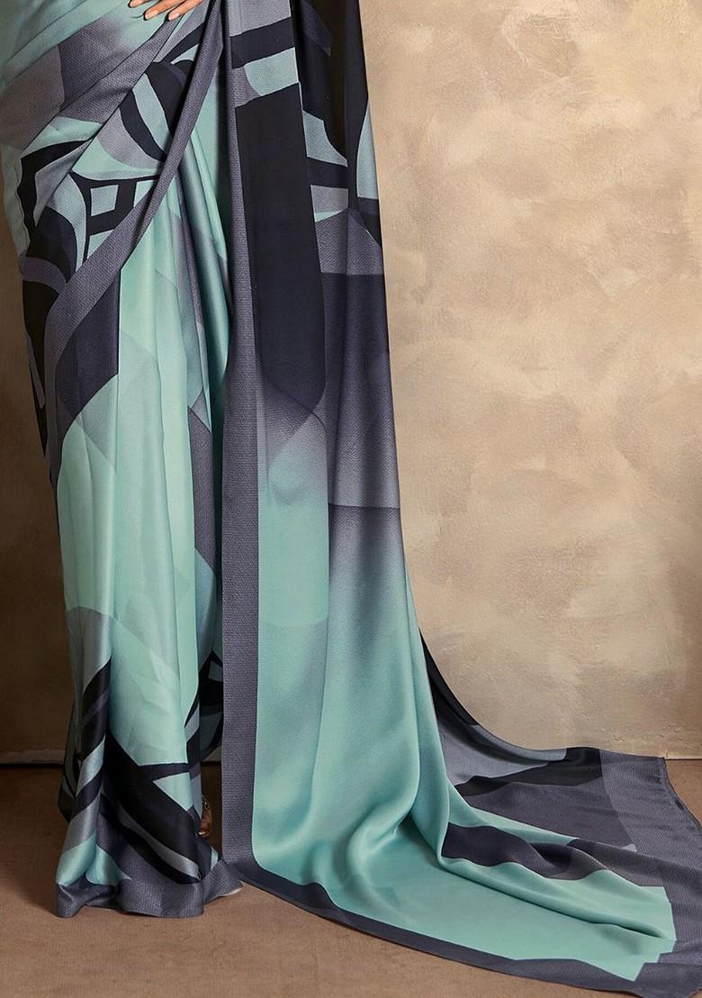 Black Embroidered Poly Blend Saree Set With Blouse