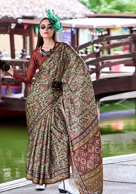 Sea Green Embroidered Poly Blend Saree Set With Blouse