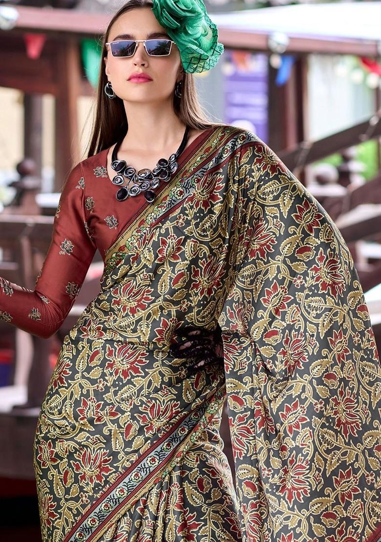 Sea Green Embroidered Poly Blend Saree Set With Blouse