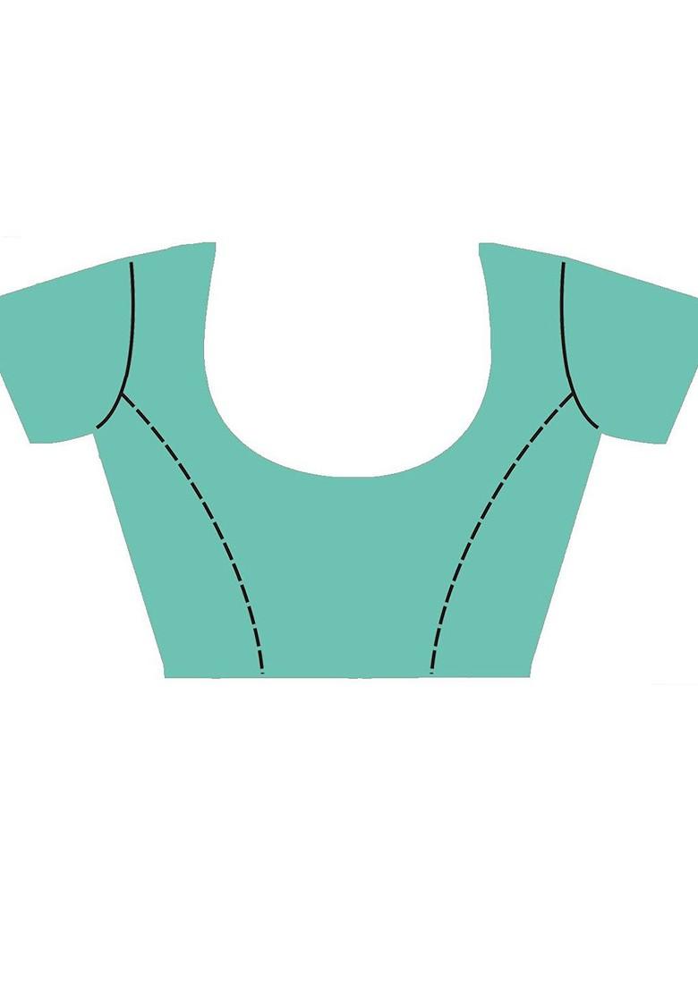 Turquoise Blue Woven Design Poly Blend Saree Set With Blouse