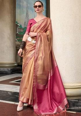 Coffee Brown Embroidered Poly Blend Saree Set With Blouse