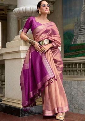 Purple Embroidered Poly Blend Saree Set With Blouse