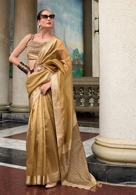 Mustard Yellow Embroidered Poly Blend Saree Set With Blouse