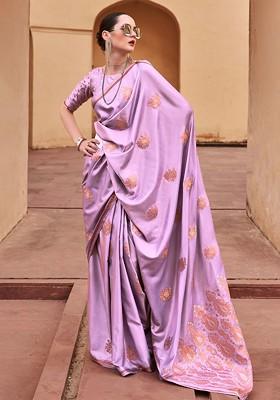 Purple Woven Design Poly Blend Saree Set With Blouse