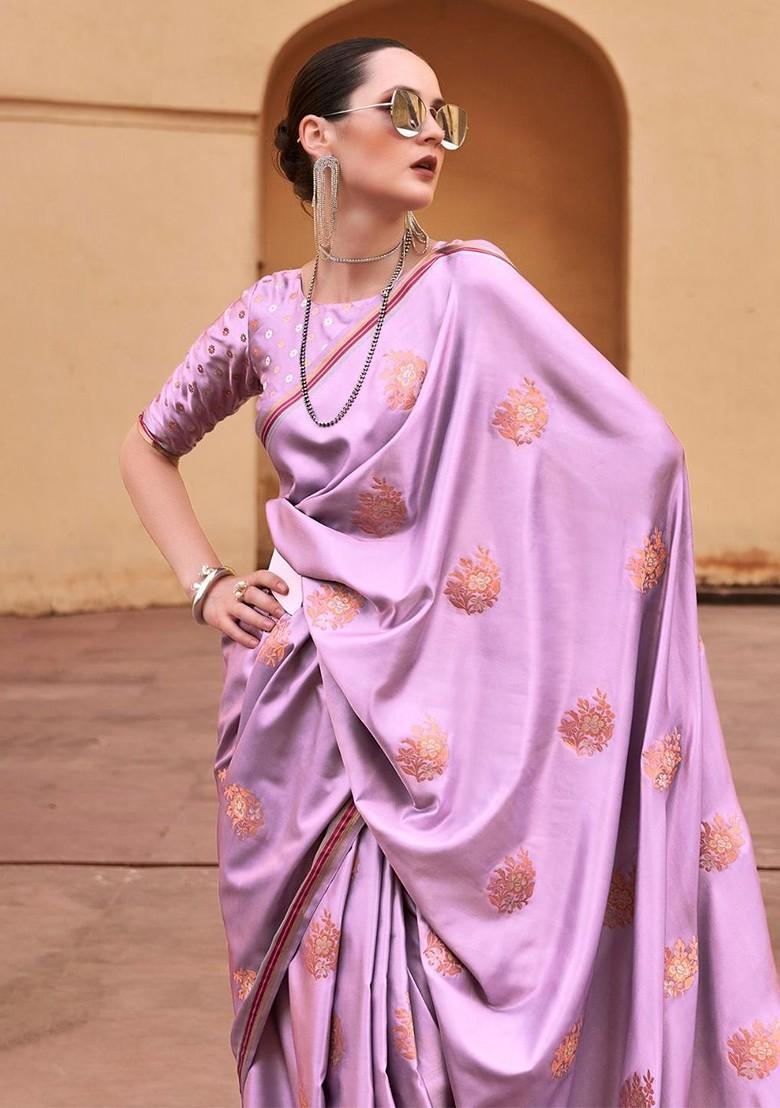 Purple Woven Design Poly Blend Saree Set With Blouse