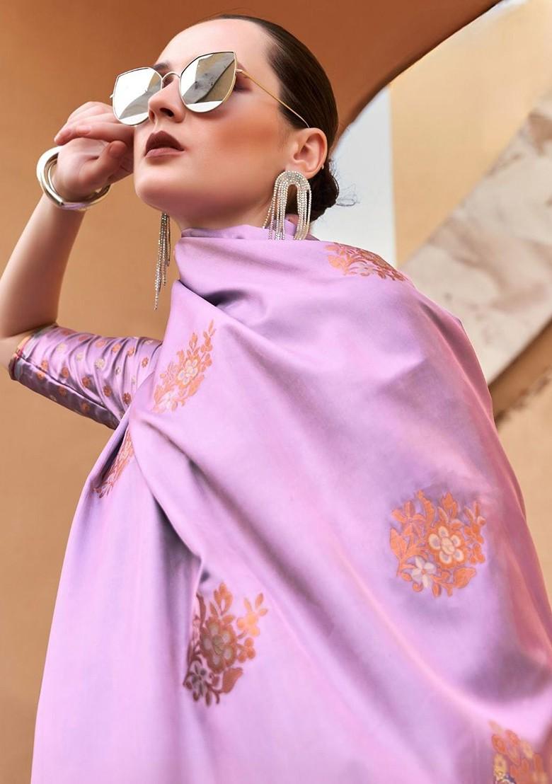 Purple Woven Design Poly Blend Saree Set With Blouse