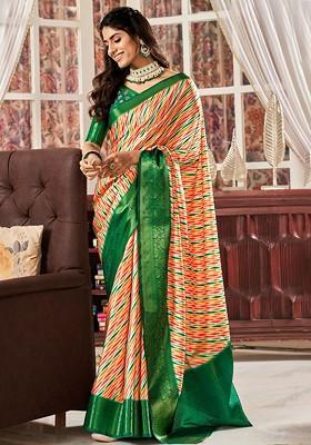 White Embroidered Poly Blend Saree Set With Blouse