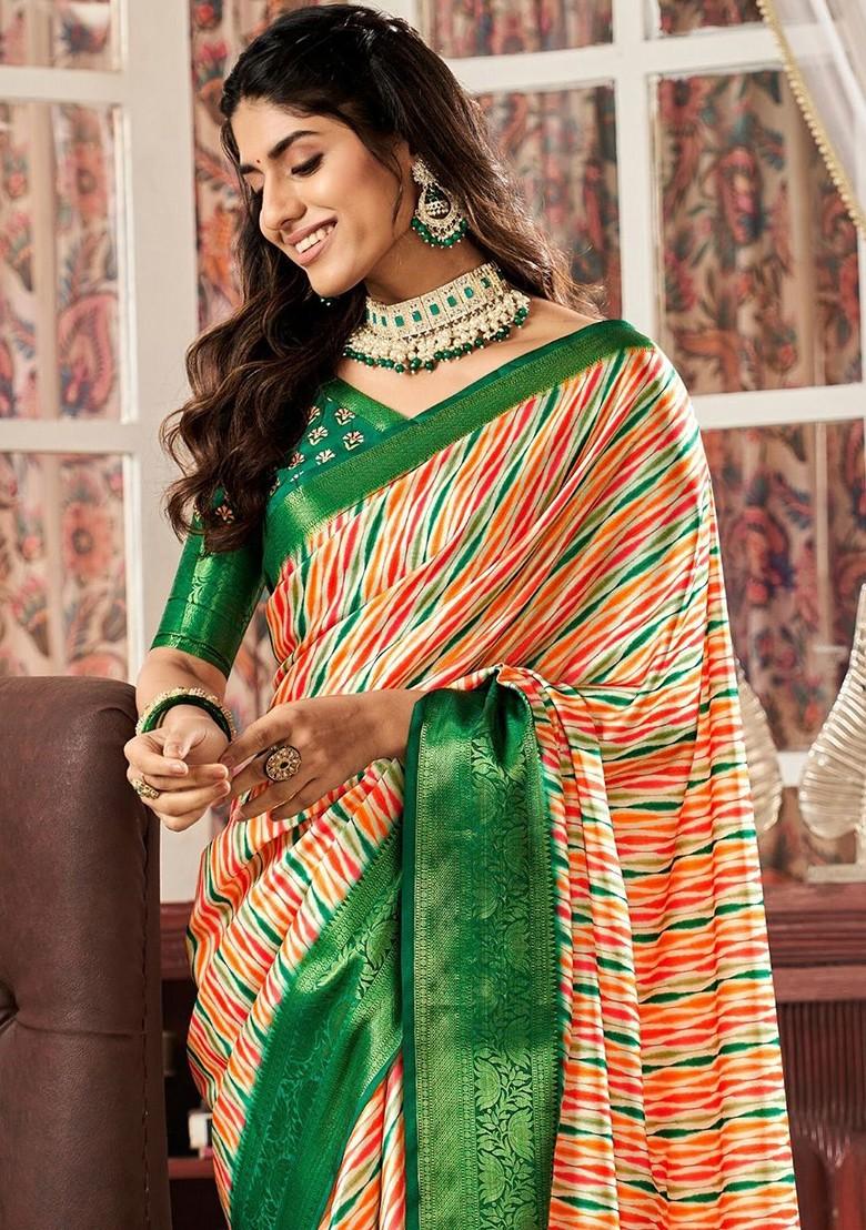 White Embroidered Poly Blend Saree Set With Blouse