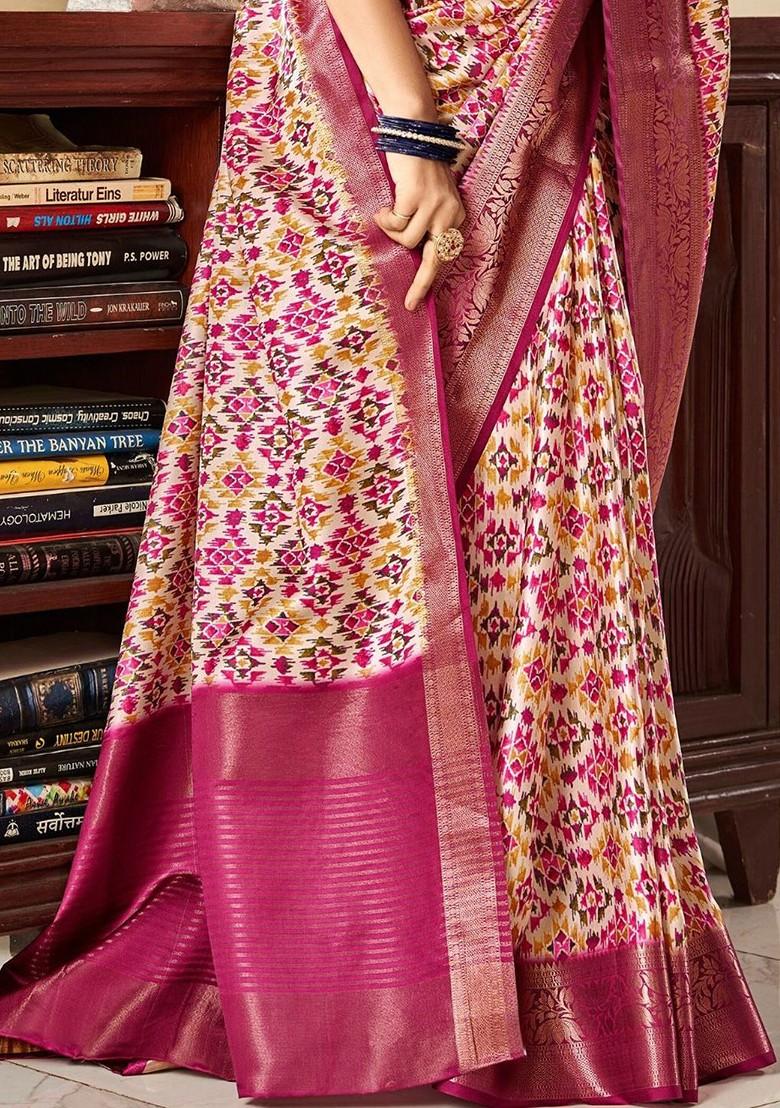Magenta Embroidered Poly Blend Saree Set With Blouse