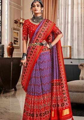 Purple Embroidered Poly Blend Saree Set With Blouse