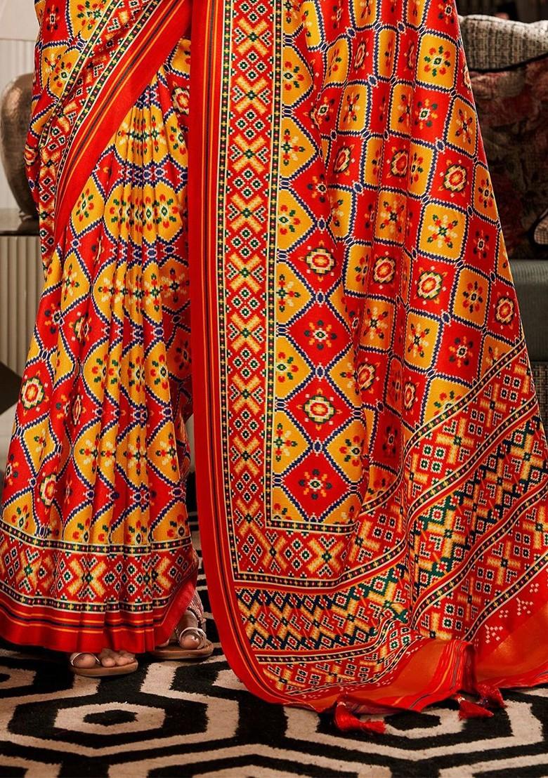 Red Embroidered Poly Blend Saree Set With Blouse