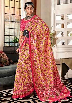 Yellow Embroidered Poly Blend Saree Set With Blouse