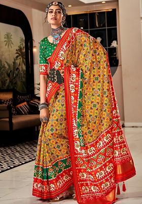 Lime Green Embroidered Poly Blend Saree Set With Blouse