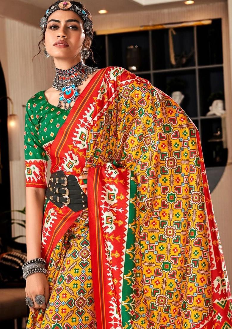 Lime Green Embroidered Poly Blend Saree Set With Blouse